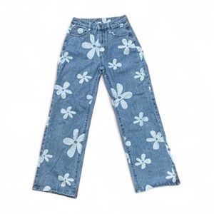 SHEIN Blue Floral Wide Leg Jeans